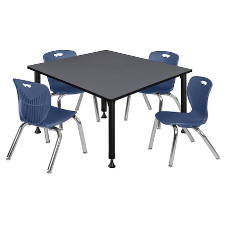 Regency Tables > Height Adjustable > Square Table & Chair Sets, 48 W, 48 L, 23-34 H, Grey TB4848GYAPBK45NV